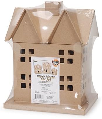 Darice 3 Piece Paper Mache House Box Set