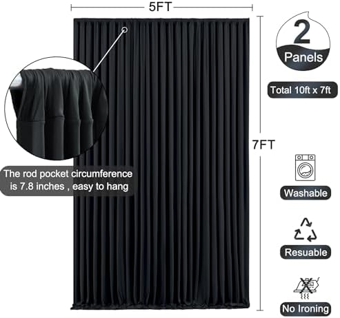Black Backdrop Curtain for Parties Wrinkle Free Black Photo Curtains Backdrop Drapes Fabric Decoration for Birthday Party Wedding 5ft x 7ft,2 Panels