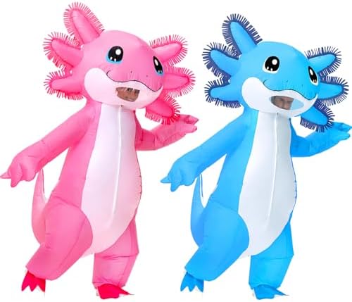 Stegosaurus 2 Pack Inflatable Axolotl Costumes for Adult Deluxe Halloween Air Blow-up Costumes Couples Halloween Costumes for Adults Funny