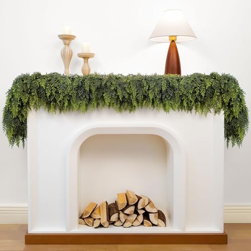 6FT Christmas Garland with Lights, Lush PE Cedar Garland, 20 LEDs, Timer