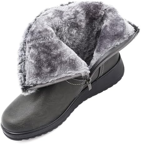 Womens Snow Boots Leather Winter Warm Boots Platform Ankle Booties