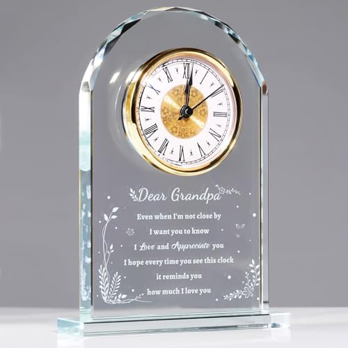 YWHL Glass Colck Gifts for Grandpa, Best Father's Day Grandpa Gifts, Great Grandfather Birthday Gifts, Glass Clock Keepsake for Grandpa on Christmas (Battery not Included)