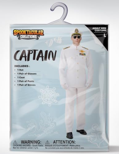 Spooktacular Creations Halloween Sailor Costume Men, White Navy Uniform Outfit with Accessories for Halloween Party
