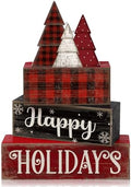 Moucuny 4 Pcs Wooden Block Signs Buffalo Plaid Holiday Farmhouse Decor
