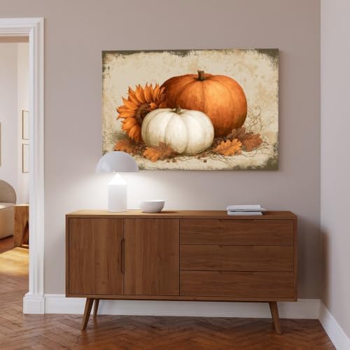 JDBeehpy Vintage Orange White Pumpkin Canvas Painting Framed 8x12inch