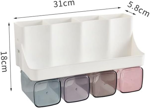 Toothbrush Rack Wall Mounted Toothbrush Holder with Mouthwash Cup for Storage Rack Bathroom Accessory Rack with Toothpaste Squeezer Kit Bathroom Toothbrush Holder(A)