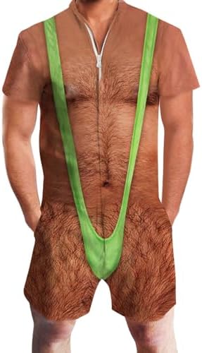 RAISEVERN Mens Romper Male Zipper Shorts Sleeve One Piece Bro Outfits