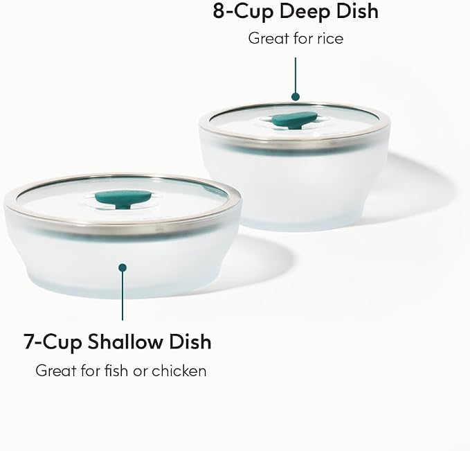 Anyday 4-Pc Microwave Cookware Set (Kale) | Glass Food Storage Set, Glass Lids, Large Plastic-Free Containers, Stackable Steamer, Vented Lid