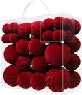 52pcs Velvet Christmas Ball Ornaments, Burgundy Flocked Shatterproof Christmas Tree Decorations Hanging Xmas Decorative Ornaments Set for Home Party Holiday Decor（Burgundy）