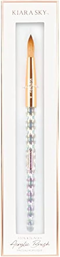 Kiara Sky Kolinsky Acrylic Nail Brush #8 – Pure Kolinsky Sable Hair, Iridescent Crystal Handle, Acetone Resistant, for Acrylic Application, Extensions & 3D Nail Art