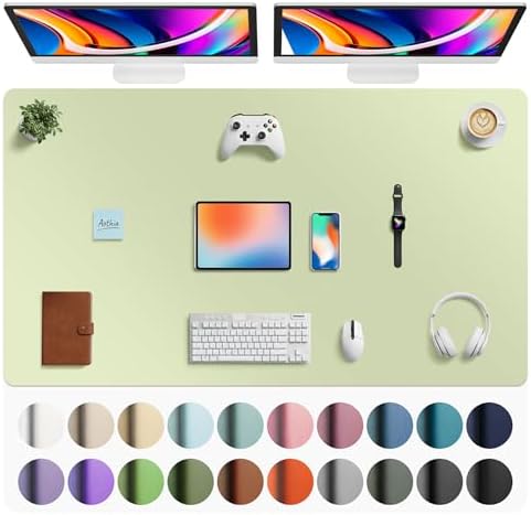 Aothia Faux Leather Desk Mat - Large Mouse Pad, Non-Slip PU Leather Blotter, Waterproof Writing Surface for Office and Home (Grass Green, 63" x 24")