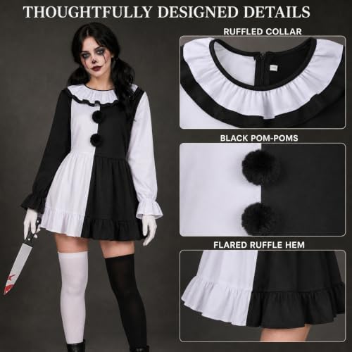 Clown Costume for Women, Clown Dress Set for Halloween