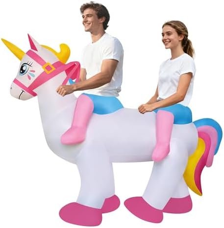 Inflatable Unicorn Air Blow Up Adult Couple Two Person Riding Costume Outfit for Halloween Christmas Easter Party Team Building