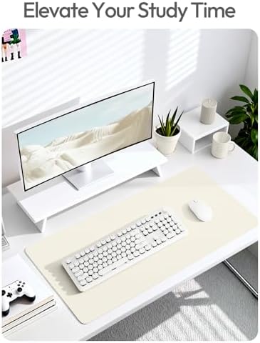 YSAGi Leather Desk Protector, Office Mat, Large Mouse Mat, Non-Slip PU Leather Blotter, Laptop Desk Pad, Waterproof Writing Pad for Office and Home (Cream, 47.2" x 23.6")
