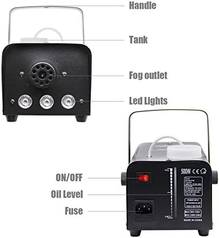 ATDAWN Fog Machine with Lights, Wireless Remote Control, Smoke Machine with 7 Colors Lights for Stage Party Effect, Halloween Wedding Special Event