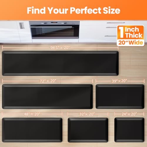 1-Inch Thick Anti-Fatigue Mat for Kitchen and Standing Desk, 20"x24", Black