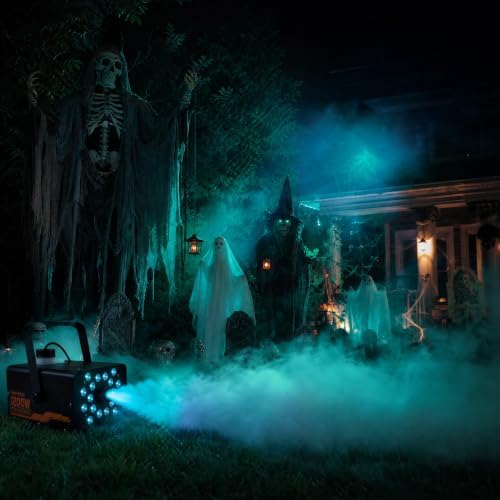 Dazzle Bright 1200W Halloween Fog Machine, Smoke Machine Outdoor Indoor with Timer, 7 Colorful LED Lights Effect Fog Wireless Remote for Stage Effect Halloween Party