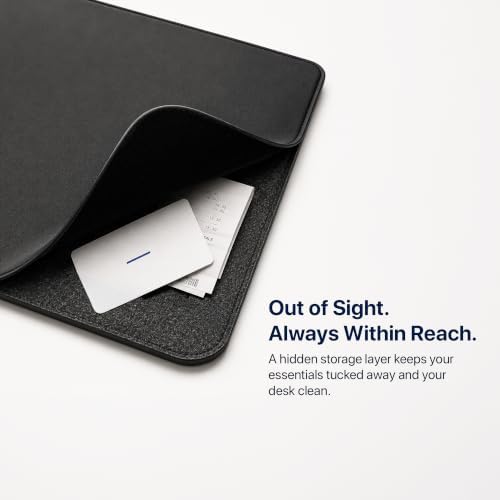 Wireless Charging Mouse Pad & Desk Mat with Detachable MagSafe-Compatible Qi Charger – Charges Phone + Earbuds, XL Vegan Leather Office Desk Pad with Hidden Storage, 30.7" x 14.6"