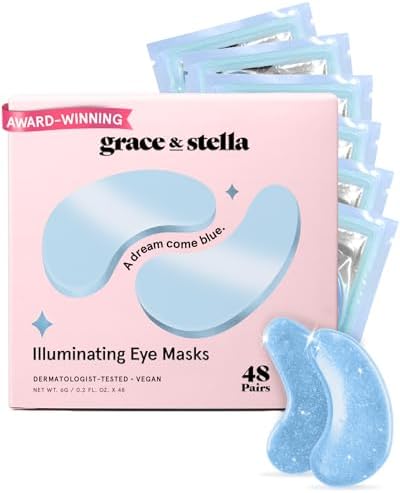 grace & stella Award Winning Under Eye Mask Reduce Dark Circles, Puffy Eyes, Undereye Bags, Wrinkles, Gel Under Eye Patches, New Mom Gifts - Vegan Self Care (48 Pairs, Blue)