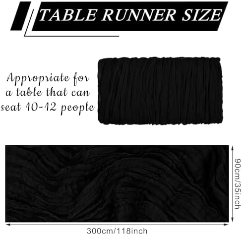 12 Pack Cheesecloth Table Runner 10Ft Christmas Gauze Boho Table Runners for Wedding Decor Bridal Shower Decorations Baby Shower Party(35" x 120")(Black)