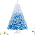 HAPPYGRILL 5 FT Flocked Christmas Tree Blue Hinged Xmas Tree with 456 Branch Tips & Folding Metal Stand, Artificial Christmas Tree for Home Office Carnival