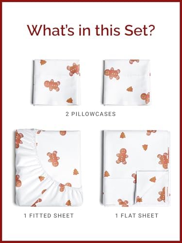 Christmas Sheet Set, Gingerbread Man, Holiday Xmas Bedding Set - King Size