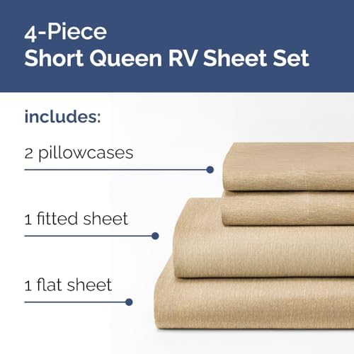 Short Queen Size 4 Piece Bed Sheet Set - RV Short Queen - Heathered Tan