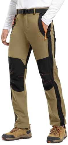 TBMPOY Men's Snow Ski Hiking Pants Waterproof Winter Fleece Lined Pants Camping Skiing Ice Fishing Pants with Belt