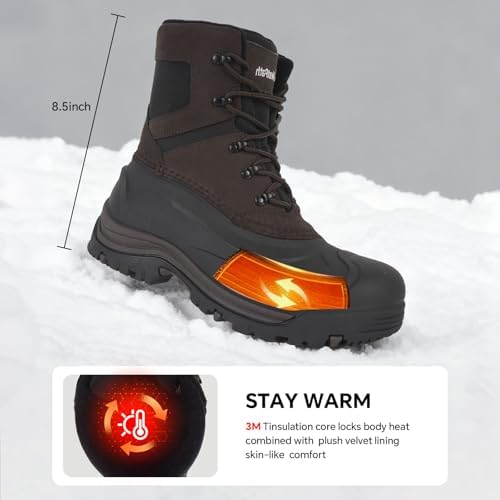 Men's Snow Boots, Waterproof Leather Winter Boots for Men