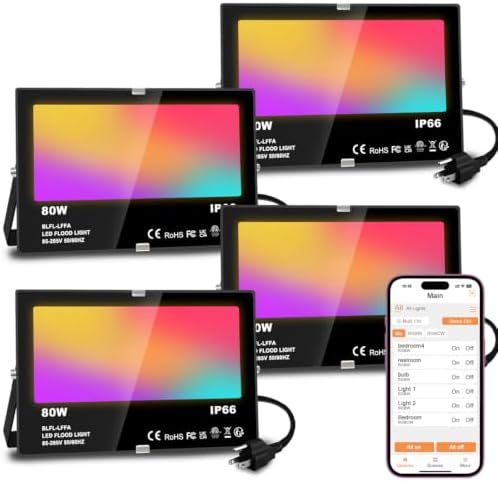 MELPO LED Flood Light Outdoor 80W, 800W Equivalent RGB Landscape Lighting