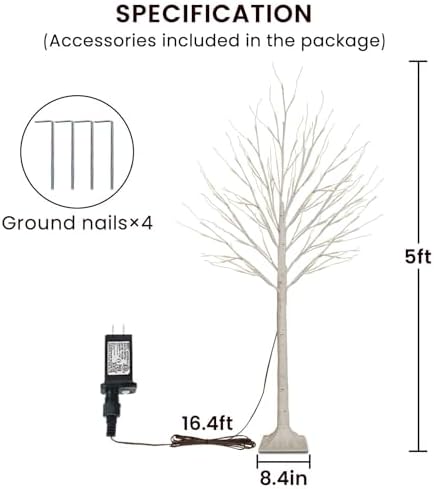 2 Pack 5FT Lighted Birch Tree, 200LED Twinkling Tree Lights, Warm White
