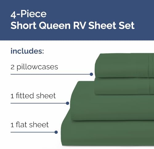 Short Queen Size 4 Piece Bed Sheet Set - RV Short Queen - Emerald Green