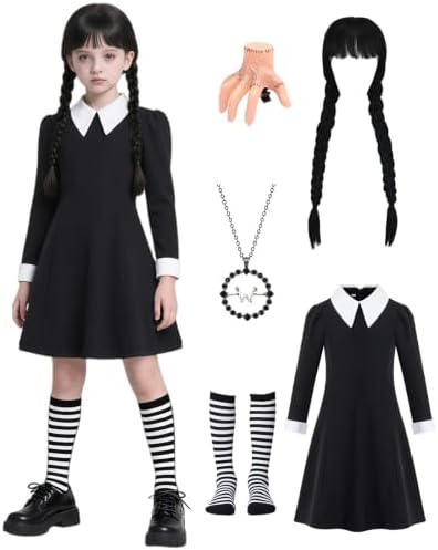 6pcs Kids Girls Black Dress Costume Set for Halloween Party Cosplay