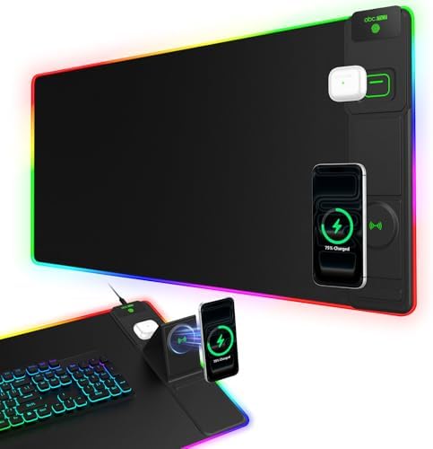RGB Gaming Mouse Pad with Magnetic Wireless Charging & Foldable Phone Stand