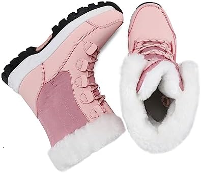 COOJOY Womens Waterproof Winter Snow Boots Warm Shoes Furry Mid Calf Lightweight Walking Hiking Booties