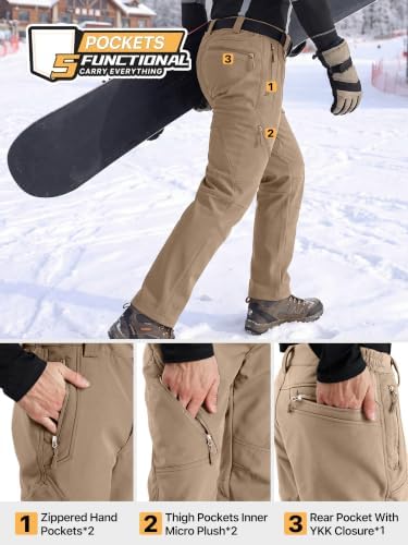 FREE SOLDIER Men's Fleece Lined Pants Softshell Snow Ski Pants