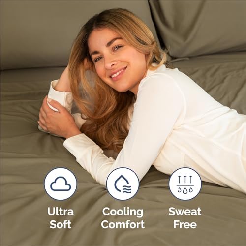 Split King Size 5 Piece Sheet Set - Breathable & Cooling Sheets - Khaki
