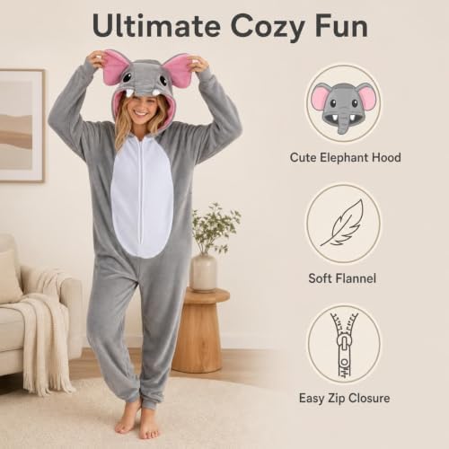 Snug Fit Unisex Adult Onesie Pajamas, Flannel Cosplay Animal One Piece Halloween Costume Sleepwear Homewear