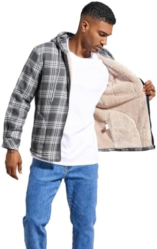 Elesuit Men's Full Zip Fleece Flannel Jacket Shirt Plaid Cotton Hoodie Coat
