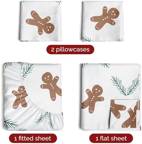 Christmas Sheet Set, Gingerbread Cookie, Xmas Bedding Set - Cal King Size