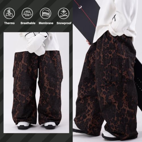 SNOWVERB Loose Fit Snowboard Leopard Ski Snow Baggy Pants for Men and Women