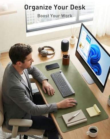 Aothia Faux Leather Desk Mat - Non-Slip PU Leather Desk Blotter, Waterproof Writing Surface, Large Desk Pad for Office & Home (Olive Green, 55" x 24")