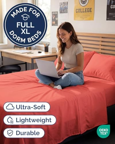 Full XL Sheets - 4 Piece Full XL Sheet Set - Breathable & Cooling - Coral
