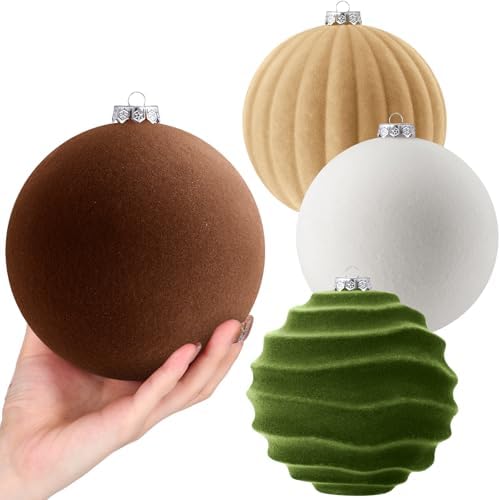 Syhood 4 Pcs 6 Inch Velvet Christmas Balls Large Ornaments, Neutral Color