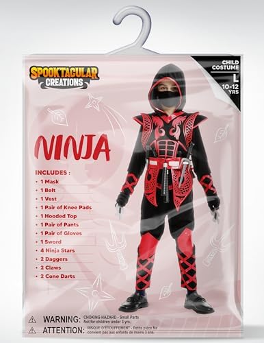 Spooktacular Creations Red Ninja Costume Set, Ninja Jumpsuit with Foam Accessories for Kids, Toddler Halloween Outfit for Ideas Cosplay Party (Medium, 8-10 yrs)