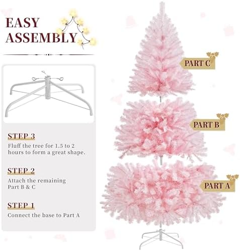 Yaheetech 7.5ft Pre-lit Christmas Tree with 550 Warm White Lights, Pink