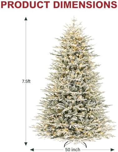 Hykolity 7.5 ft Prelit Flocked Christmas Tree with Realistic PE Foliage