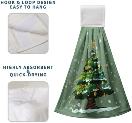 Christmas Xmas Tree Hanging Kitchen Towels Set of 2 Winter Cardinal Snow Hand Towel with Hanging Loop Snowy Snowflakes Star Dish Towel Soft Absorbent Bath Tie Towel for Bathroom Farmhouse Decor