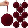 RoundFunny 8 Pcs 6 Inch Velvet Flocked Christmas Ball Ornaments, Burgundy