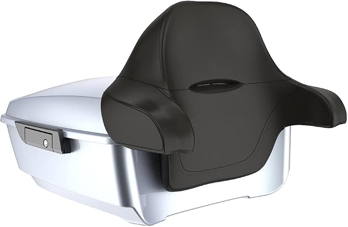 Advanblack Road Glide Tour Trunk Pack Brilliant Silver King Tour Trunk Pack Luggage +Wrap-Around Backrest Pad for '97-'25 Harley Touring Road King Street Glide Electra Glide CVO models